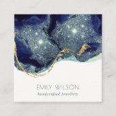 Abstracte alcoholinkt zilver marineblauw glitter vierkante visitekaartje (Voorkant)