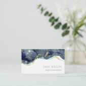 Abstracte alcoholinkt zilver marineblauw glitter visitekaartje (Staand voorkant)
