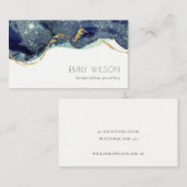 Abstracte alcoholinkt zilver marineblauw glitter visitekaartje (Voorkant / Achterkant)