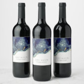 Abstracte alcoholinkt zilver marineblauw glitter wijn etiket (Flessen)