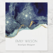 Abstracte alcoholinkt zilver marineblauw glitter wijn etiket (Enkel label)
