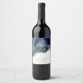 Abstracte alcoholinkt zilver marineblauw glitter wijn etiket (Voorkant)