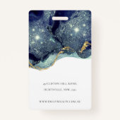 Abstracte alcoholinkt zilvermarine foto van Glitte Badge (Achterkant)