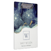 Abstracte alcoholinkt zilvermarine Glitter Monogra Klembord (Rechts)