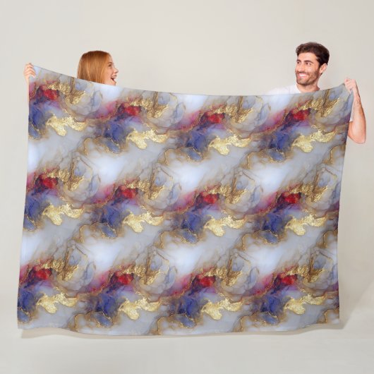 Abstracte alcoholinkttextuur met gouden accenten fleece deken (In situ)