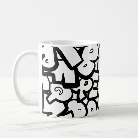 Abstracte alfabetten koffiemok (Links)