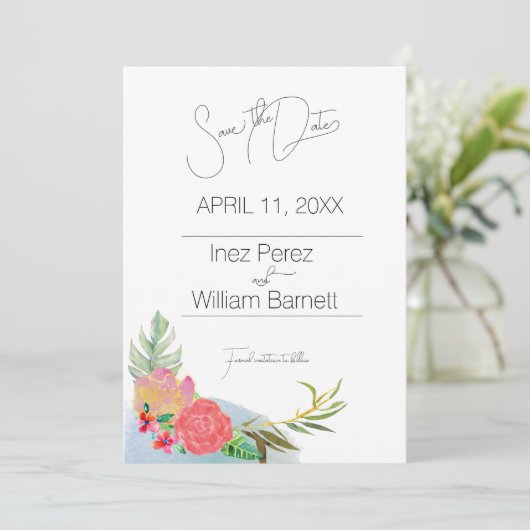 Abstracte Aloha Waterverf Floral Bewaar de datum Save The Date (Staand voorkant)