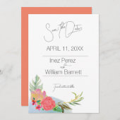 Abstracte Aloha Waterverf Floral Bewaar de datum Save The Date (Voorkant / Achterkant)