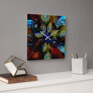 Abstracte amandelen onder toonvormig vervormd donk vierkante klok