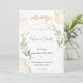 Abstracte Ameen-uitnodiging voor wit, goud en groe Kaart (Staand voorkant)