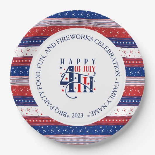 Abstracte Amerikaanse 4th van juli aangepaste teks Papieren Bordje (Voorkant)