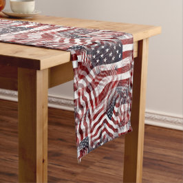 Abstracte Amerikaanse Rood Wit Blauwe Vlag Motief Korte Tafelloper