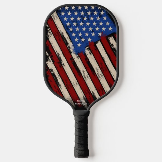 Abstracte Amerikaanse vlag, aangepaste tekstnaam Pickleball Paddle (Voorkant)