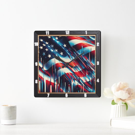 Abstracte Amerikaanse vlag patriottisch Vierkante Klok (Huis)