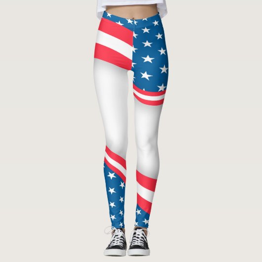 Abstracte Amerikaanse vlag rood wit en blauw Leggings (Voorkant)