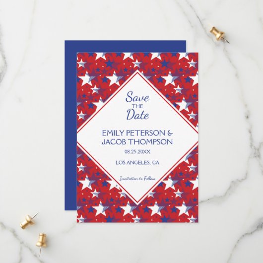 Abstracte Amerikaanse vlag Save The Date (Voorkant / Achterkant in situ)
