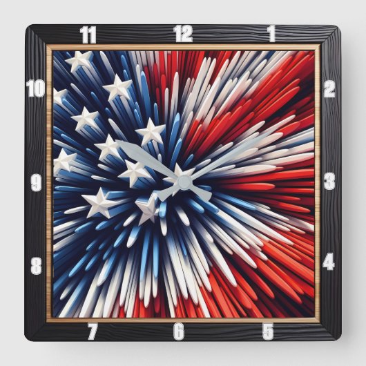 Abstracte Amerikaanse vlag Spiked Design Vierkante Klok (Voorkant)