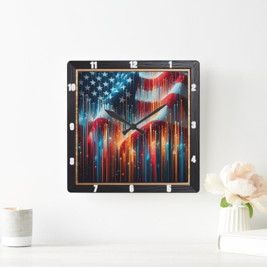 Abstracte Amerikaanse vlag Vierkante Klok (Huis)