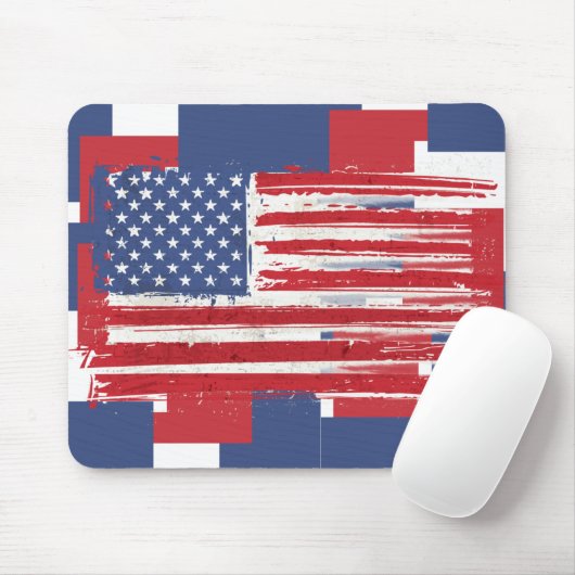 Abstracte Amerikaanse vlaggen op rood wit en blauw Muismat (Met muis)