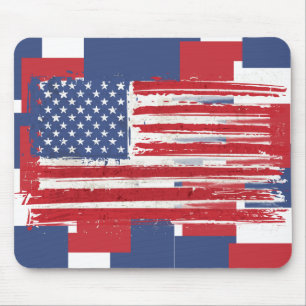 Abstracte Amerikaanse vlaggen op rood wit en blauw Muismat