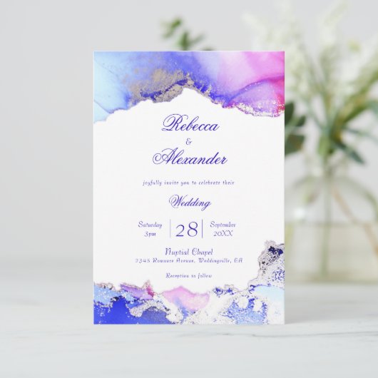 Abstracte Amethist Ink Wash Wedding Kaart (Staand voorkant)