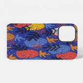 Abstracte ananasbladeren vintage patroon iPhone hoesje (Achterkant horizontaal)