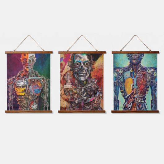 Abstracte anatomische cyborg hangend wandkleed (Driedubbel)