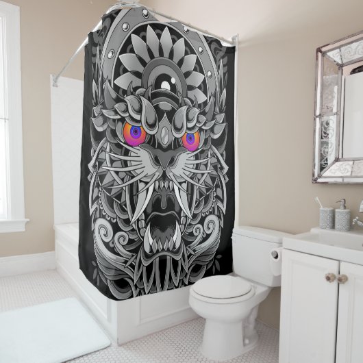 abstracte Angry Tiger Douchegordijn (In situ)