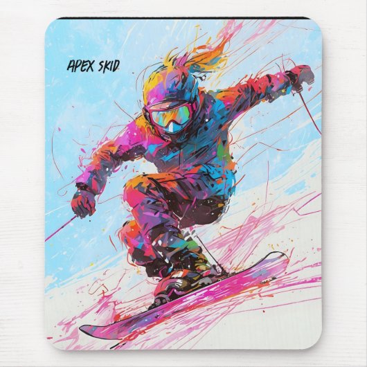 Abstracte anime sneeuwskiër downhill muismat (Voorkant)