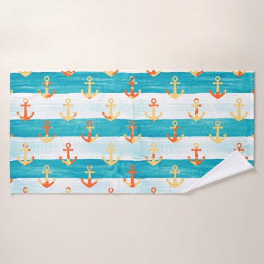 Abstracte ankers: waterverf streeppatroon. badhanddoek (Badhanddoek)