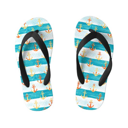 Abstracte ankers: waterverf streeppatroon. kinder teenslippers (Voetbed)