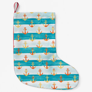 Abstracte ankers: waterverf streeppatroon. kleine kerstsok
