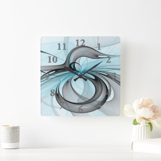 Abstracte Anthracietgrijs Blauw Moderne Fractale K Vierkante Klok (Huis)