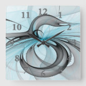 Abstracte Anthracietgrijs Blauw Moderne Fractale K Vierkante Klok (Voorkant)