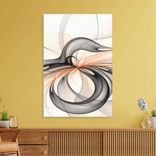 Abstracte Anthracite Gray Sienna Modern Fractal Ar Canvas Afdruk (Insitu (Woonkamer))