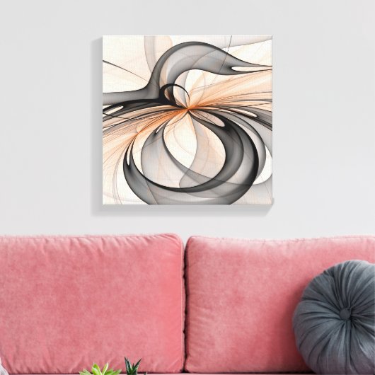 Abstracte Anthracite Gray Sienna Modern Fractal Ar Canvas Afdruk (Insitu (Woonkamer))