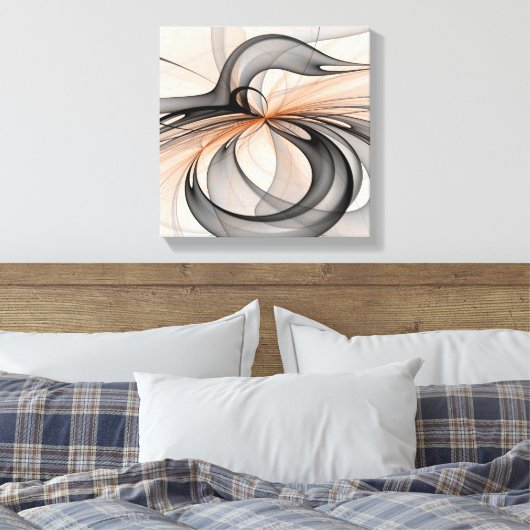Abstracte Anthracite Gray Sienna Modern Fractal Ar Canvas Afdruk (Insitu (Slaapkamer))