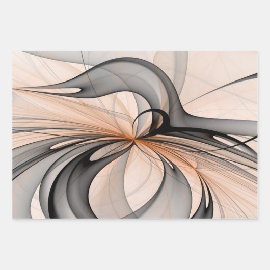 Abstracte Anthracite Gray Sienna Modern Fractal Ar Inpakpapier Vel (Voorkant 2)