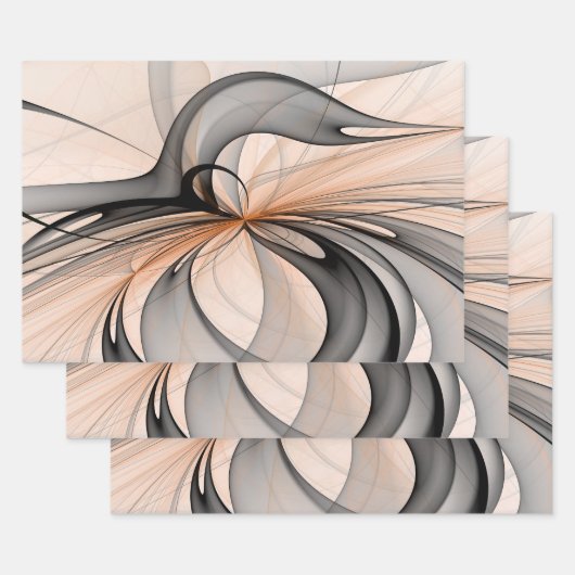 Abstracte Anthracite Gray Sienna Modern Fractal Ar Inpakpapier Vel (Set)
