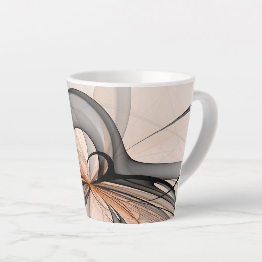 Abstracte Anthracite Gray Sienna Modern Fractal Ar Latte Mok (Rechterhoek)