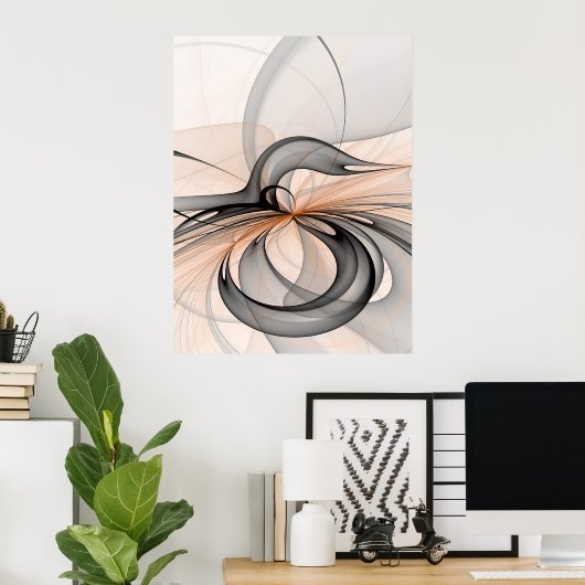Abstracte Anthracite Gray Sienna Modern Fractal Ar Poster (Thuiskantoor)