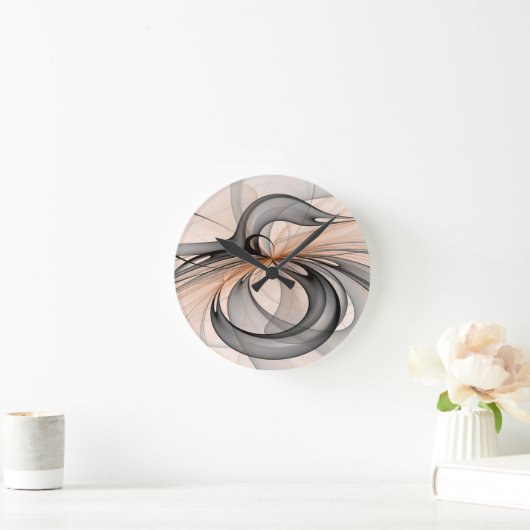 Abstracte Anthracite Gray Sienna Modern Fractal Ar Ronde Klok (Huis)