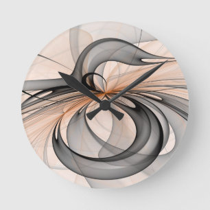 Abstracte Anthracite Gray Sienna Modern Fractal Ar Ronde Klok