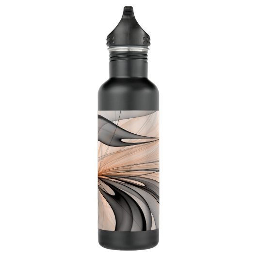 Abstracte Anthracite Gray Sienna Modern Fractal Ar Waterfles (Rechts)