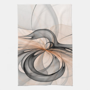 Abstracte Anthracite Gray Sienna Shapes Fractal Ar Theedoek