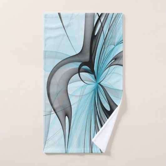 Abstracte antracite grijs blauwe, moderne fractale bad handdoek (Handdoek)