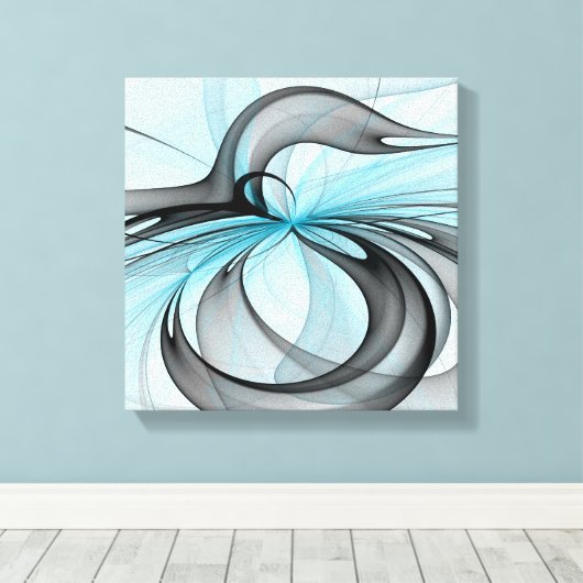 Abstracte antracite grijs blauwe, moderne fractale canvas afdruk (Insitu (Houten vloer))