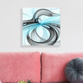 Abstracte antracite grijs blauwe, moderne fractale canvas afdruk (Insitu (Woonkamer))