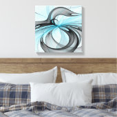 Abstracte antracite grijs blauwe, moderne fractale canvas afdruk (Insitu (Slaapkamer))