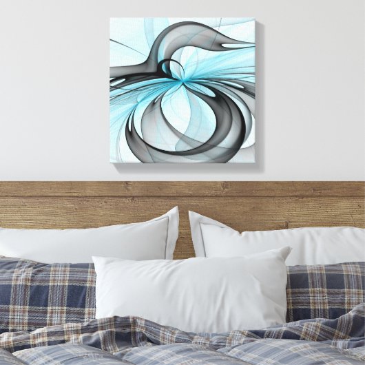 Abstracte antracite grijs blauwe, moderne fractale canvas afdruk (Insitu (Slaapkamer))